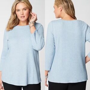 ✨ 2/$35 Wearever Waffle-Textured Boat-Neck Top M Blue Coastal Quiet Luxury Comfy